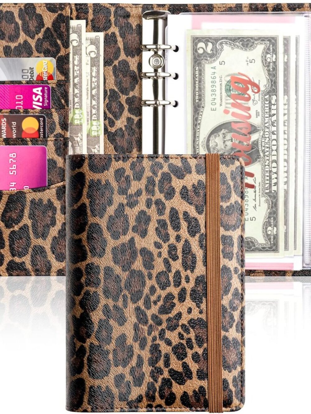 A6 Budget Binder for Money Saving, PU Leather Budget Planner with 8 Cash Envelop